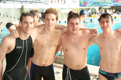 Daniel Gleichner, Jonas Steiert, Florian Rosenstiel und Robin Lttich  waren beim Villinger Masters-Meeting die Schnellsten ber 4 x 50m Freistil in ihrer Alterskategorie